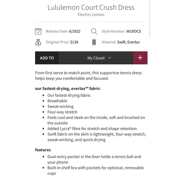 Lululemon court crush tennis dress electric lemon yellow 8 - Picture 3 of 12